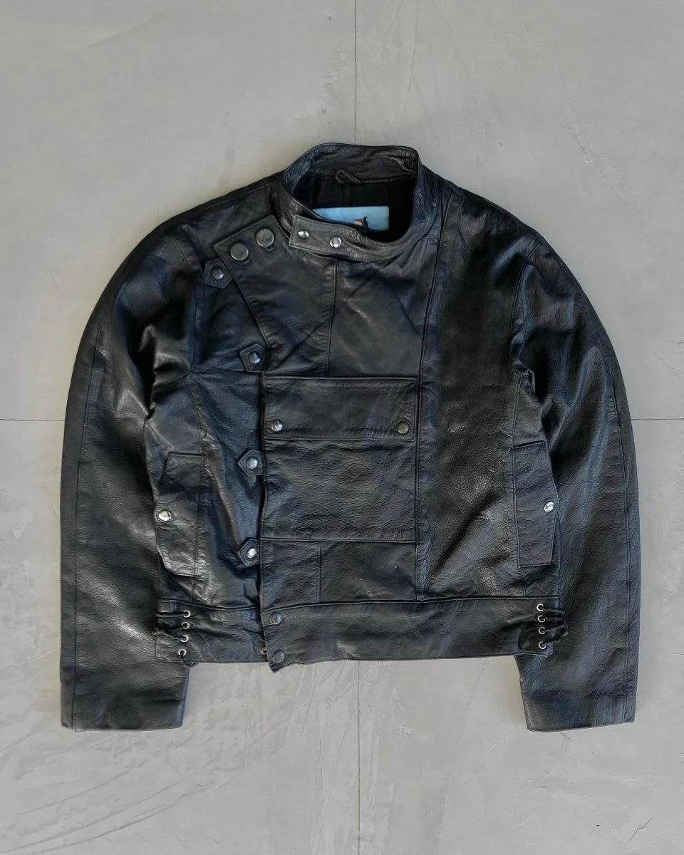 90'S SWEDISH ARMY LEATHER MOTOCYCLE JACKET - M/L