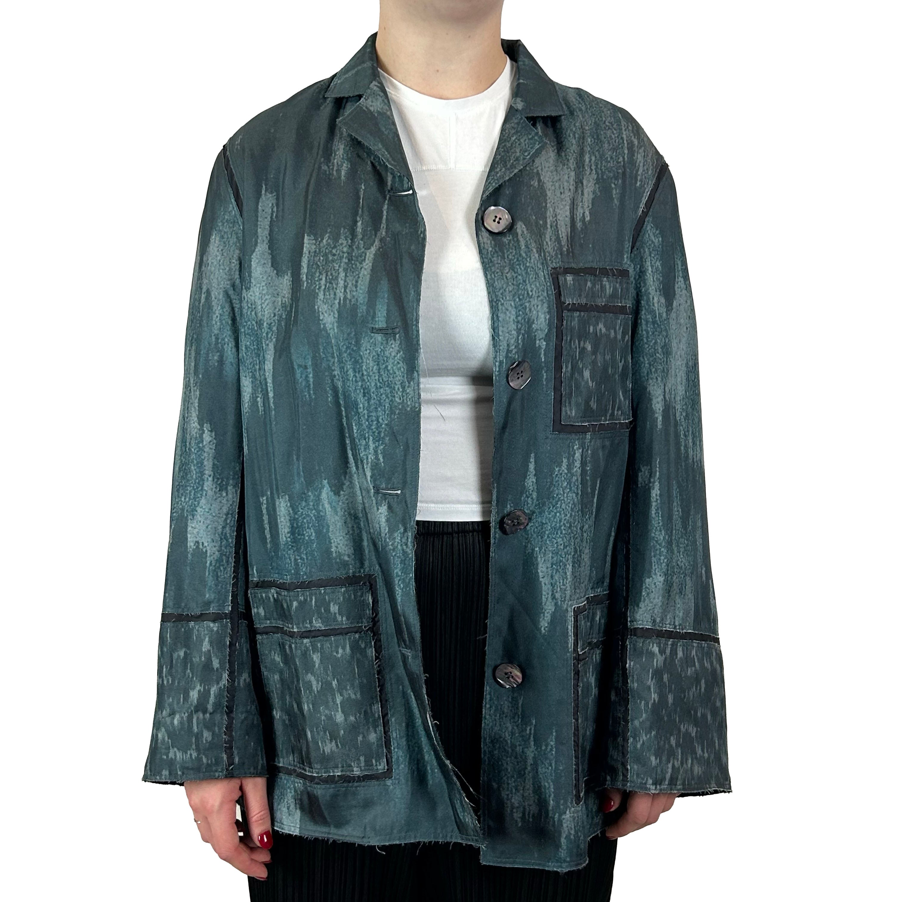 Acne Studios Shades of Teal Silk Raw Edge Jacket XS/S/M