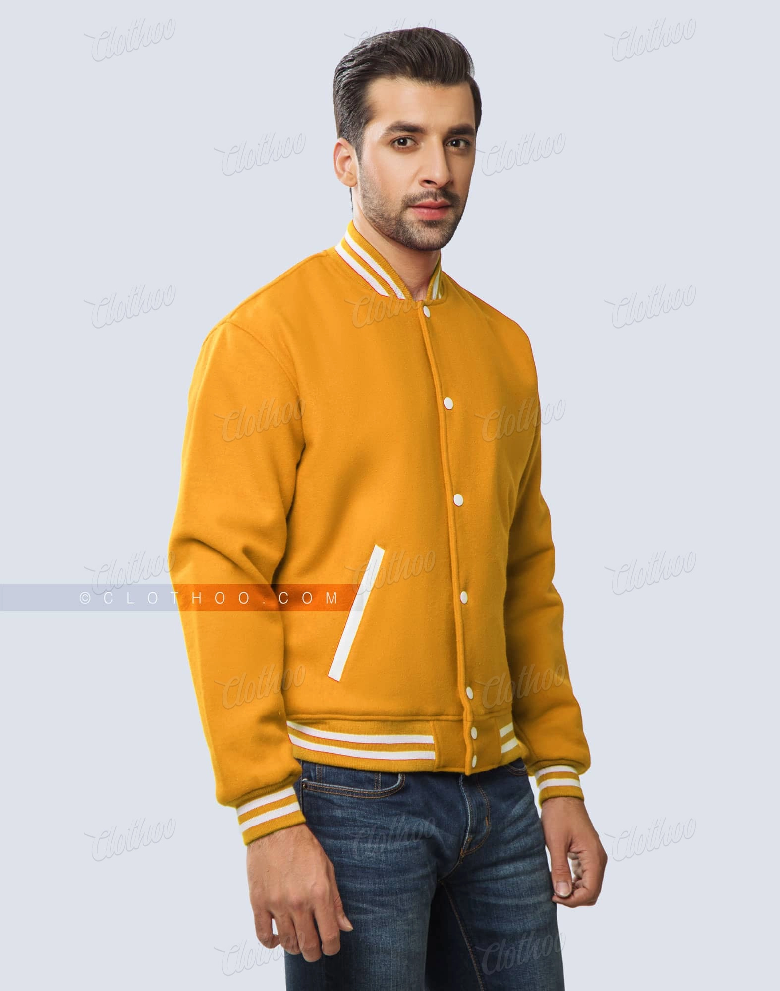 Athletic Gold Wool Letterman Jacket | Clothoo