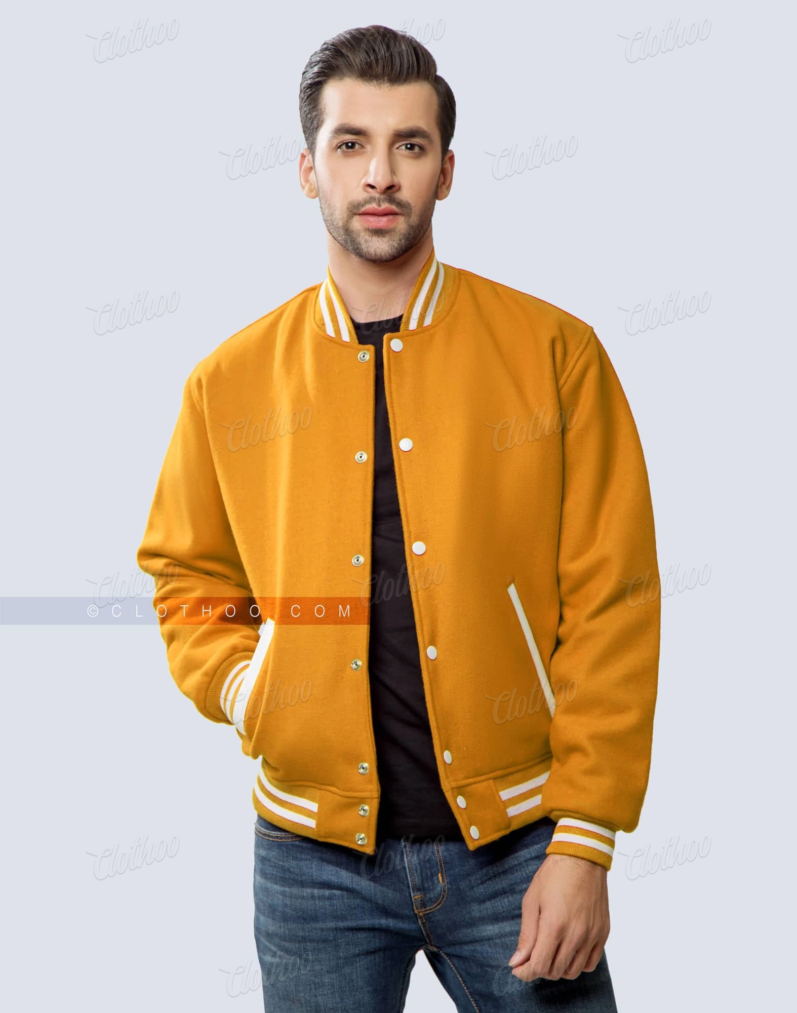 Athletic Gold Wool Letterman Jacket | Clothoo