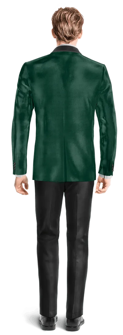  Blazer Esmoquin verde azulado de terciopelo con solapa en negro y pantalón negro