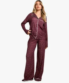 boohoo Womens Soft Touch Star Print Long Sleeve Shirt And Trouser Pyjama Set