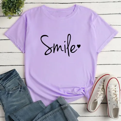 Casual Letter 100% Cotton Round Neck Short Sleeve Regular Sleeve Printing T Shirt