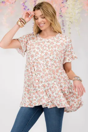 Celeste Full Size Floral Ruffled Short Sleeve Blouse