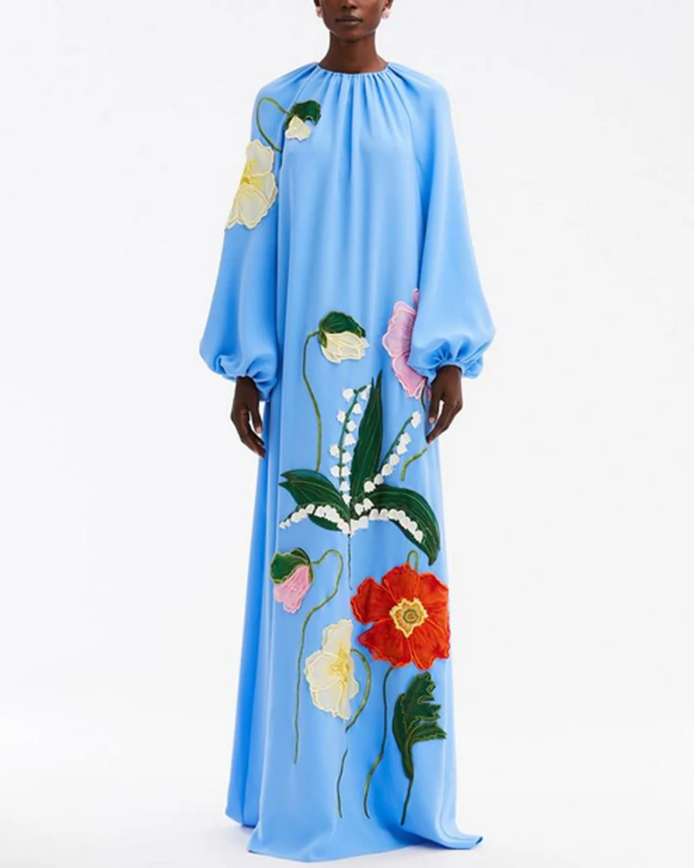 Cerulean Poppy and Lily Long Sleeve Caftan