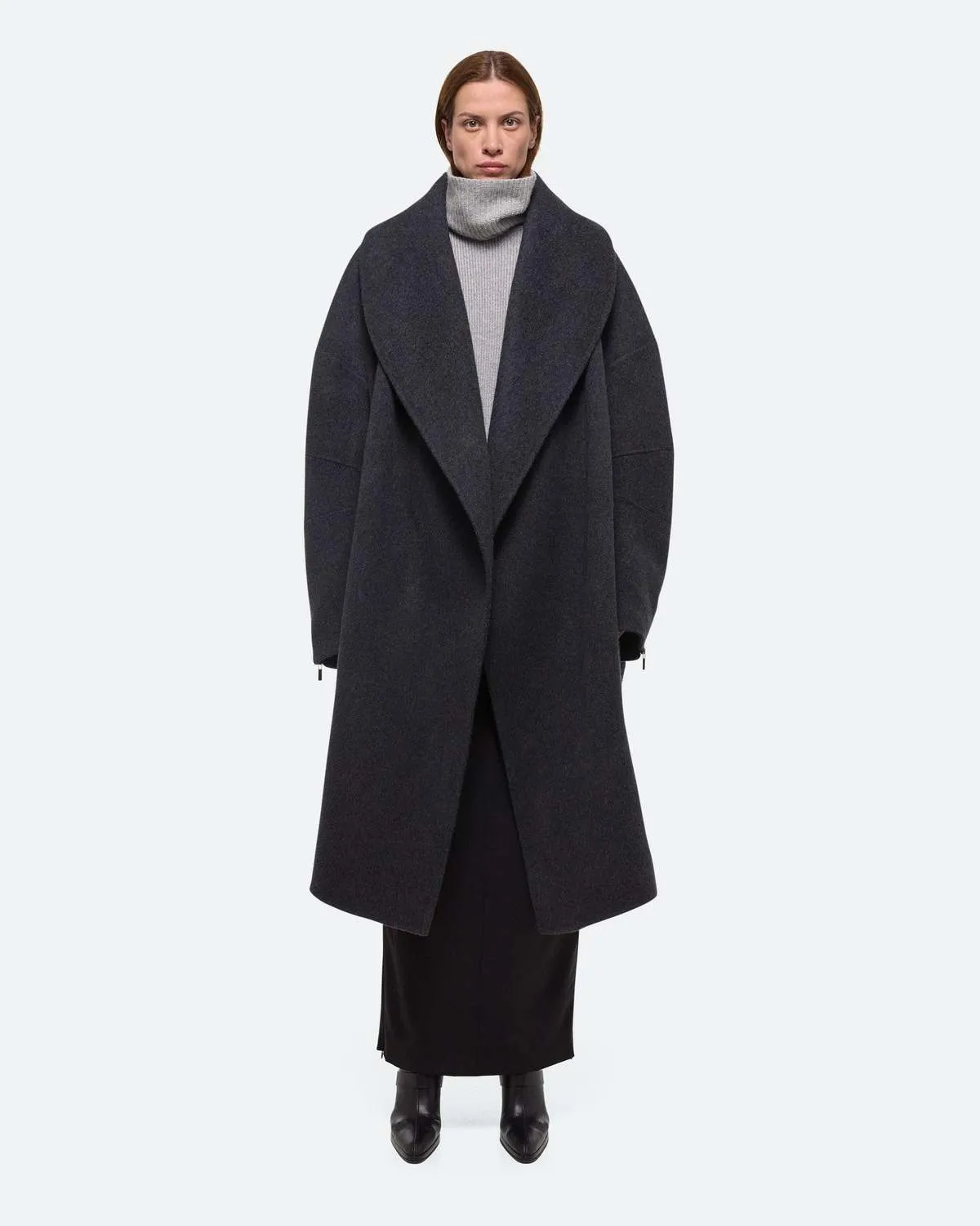 Double Face Cocoon Coat - Charcoal