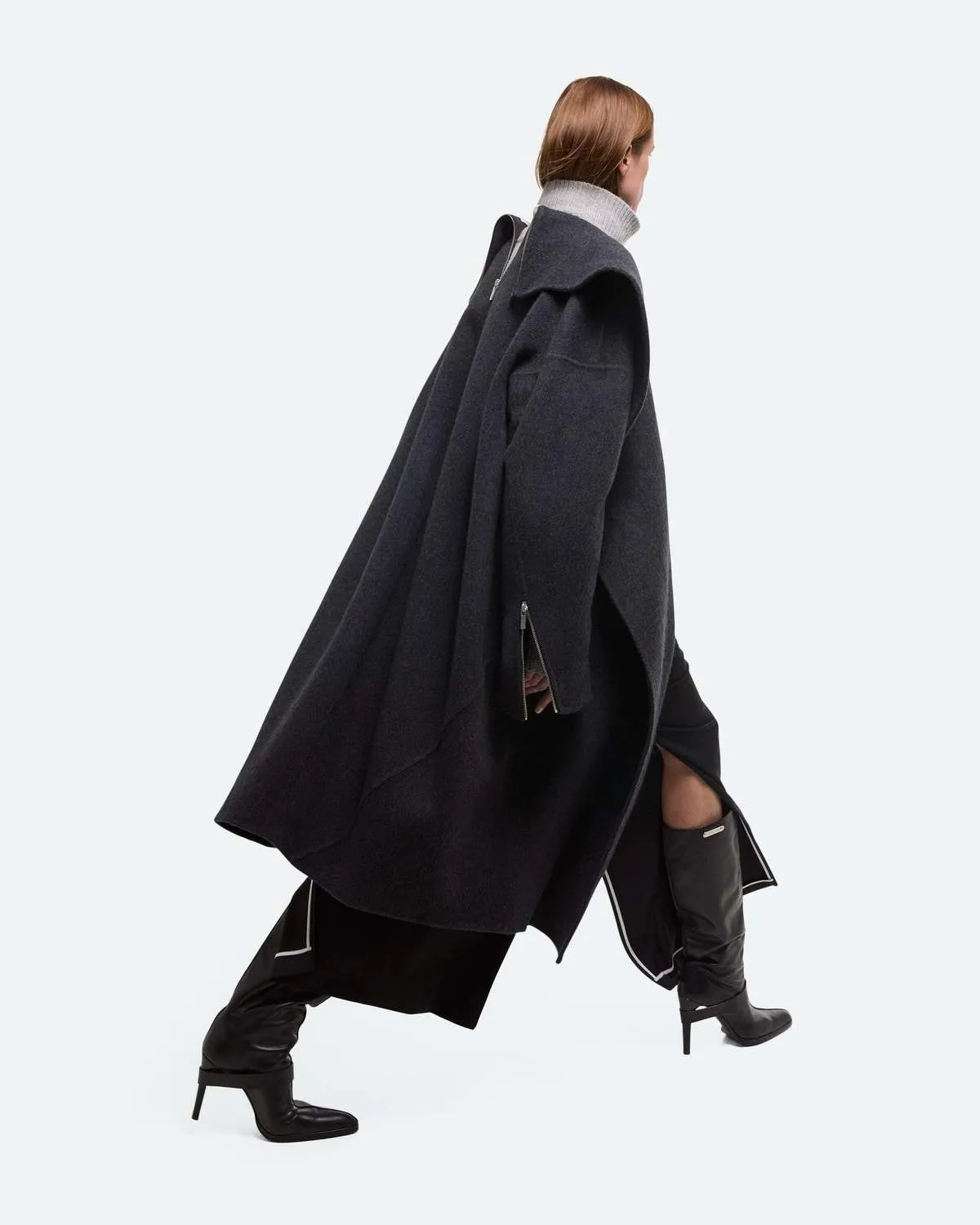 Double Face Cocoon Coat - Charcoal