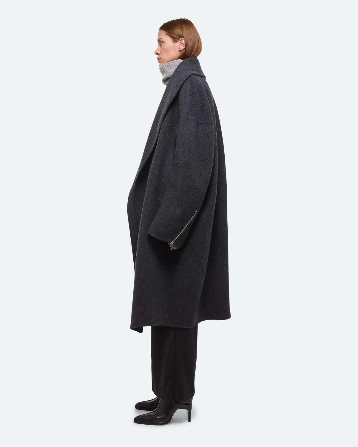 Double Face Cocoon Coat - Charcoal