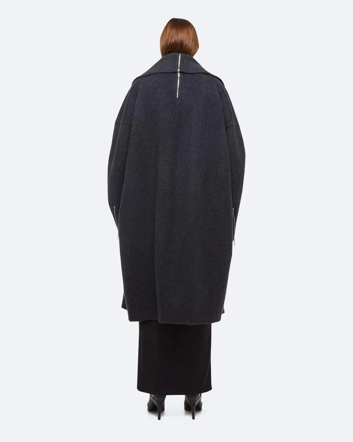 Double Face Cocoon Coat - Charcoal