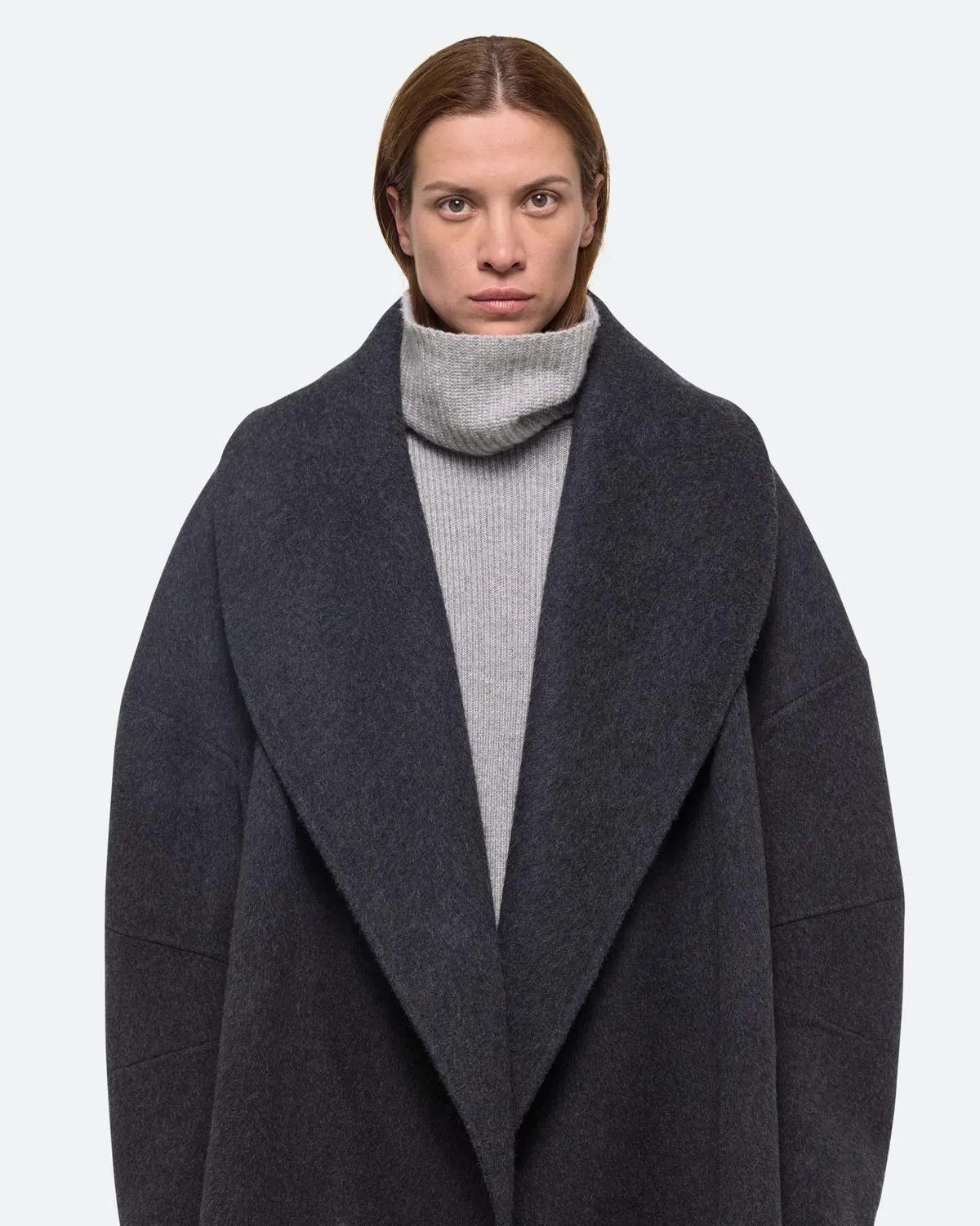 Double Face Cocoon Coat - Charcoal