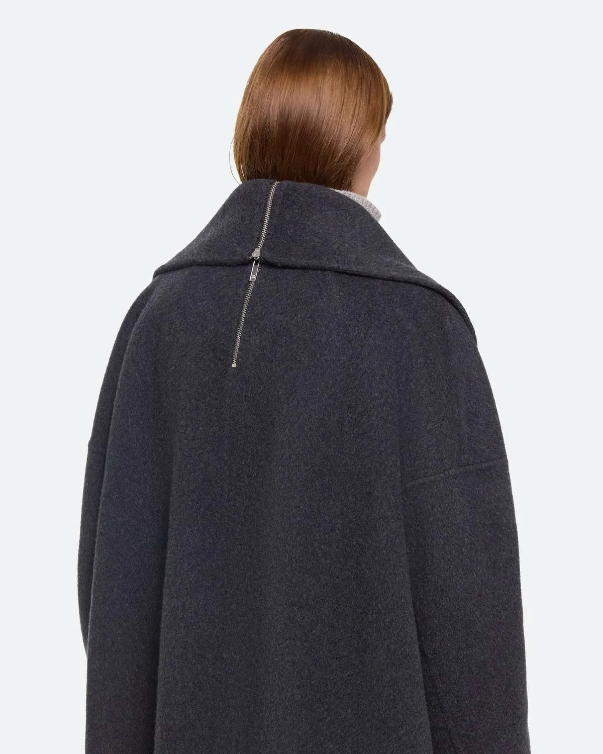 Double Face Cocoon Coat - Charcoal