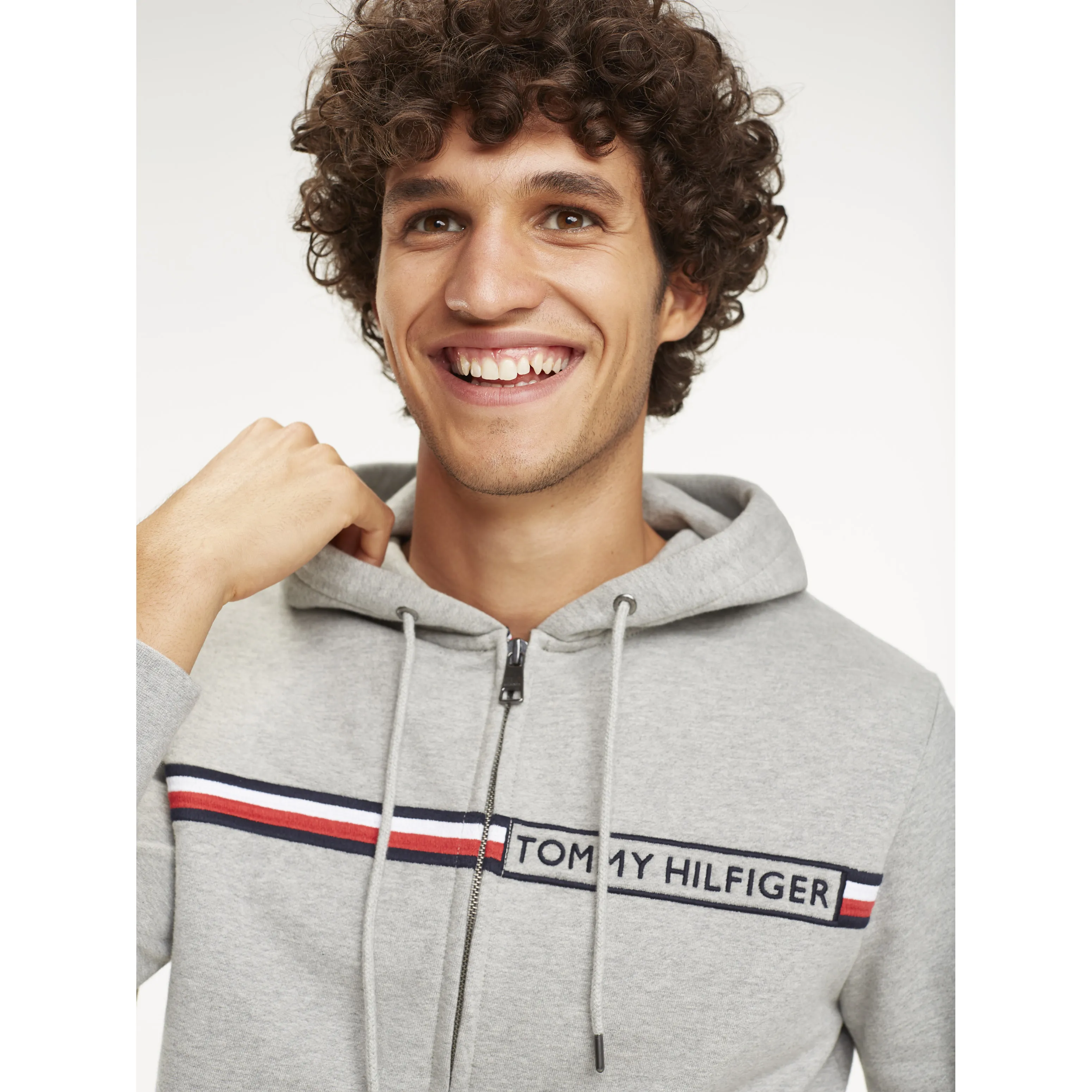 Grey Signature Tape Zip-Thru Hoody | Heavyweight Knits | Tommy Hilfiger