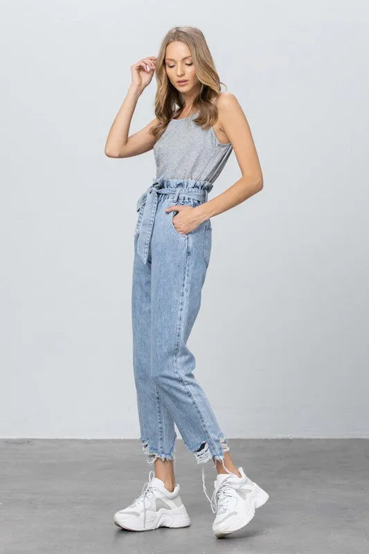 HI WAISTED PAPER BAG SLOUCH JEANS