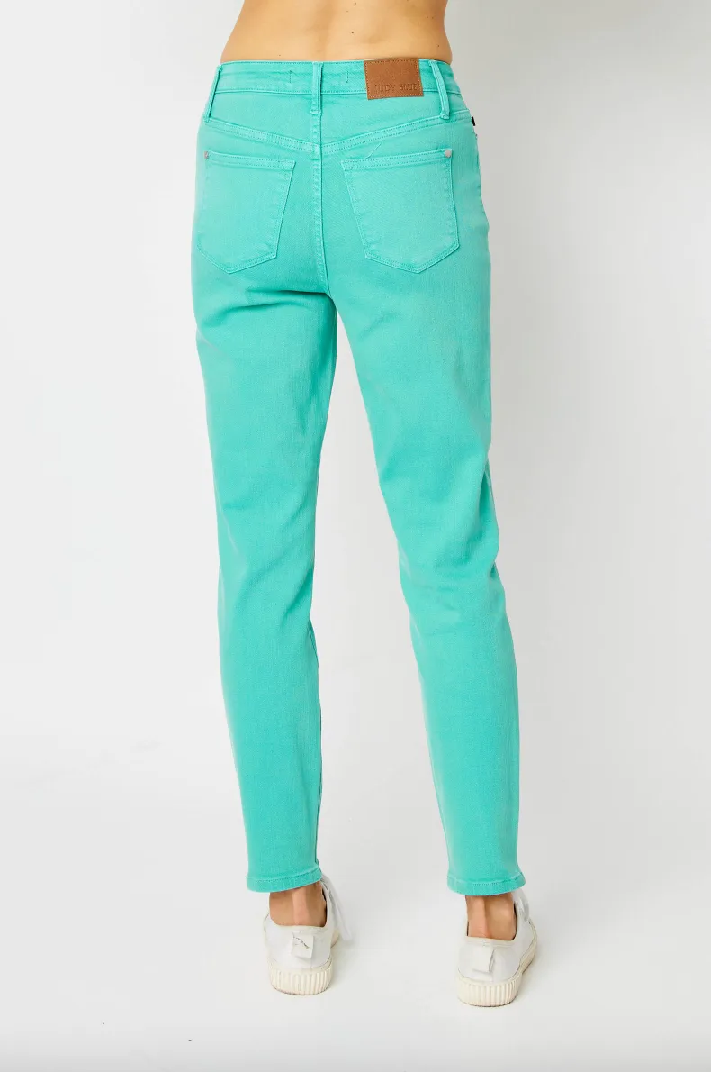 Judy Blue Garment Dyed Slim Jeans - Aquamarine