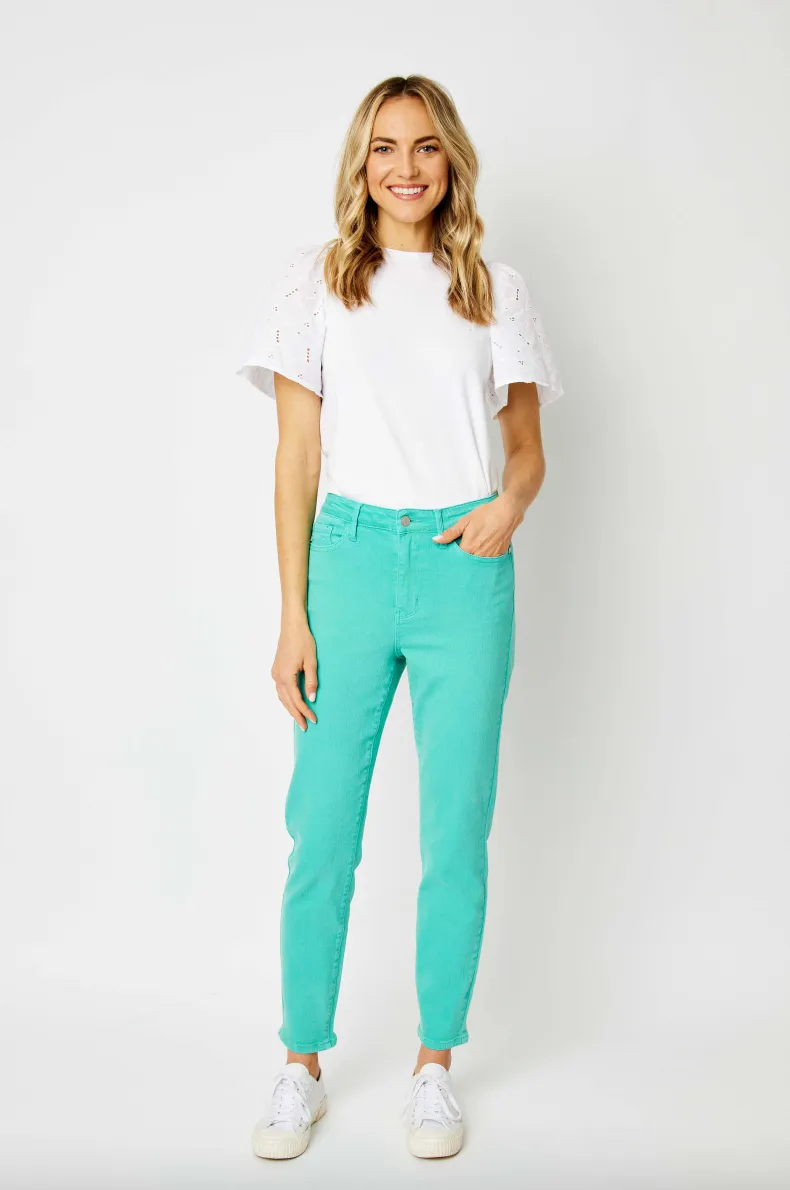 Judy Blue Garment Dyed Slim Jeans - Aquamarine