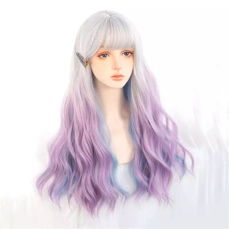 Kawaii 3 Colors eGirl Lolita Purple White Blue Gradient Big Wavy Long Curly Wig MM1664