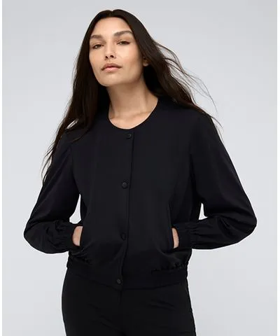 Kenneth Cole Women's Collarless Athletic Stretch Bomber Jacket