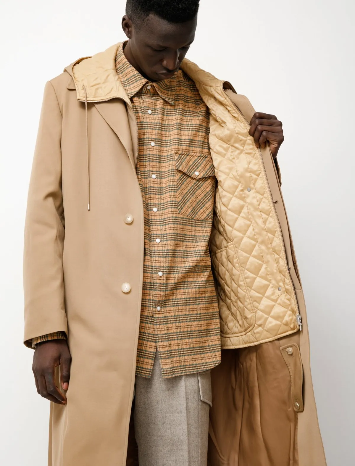 Light Wool Max Gabardine Liner Coat - Beige