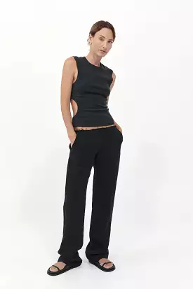 Low Waist Raw Edge Pants - Black