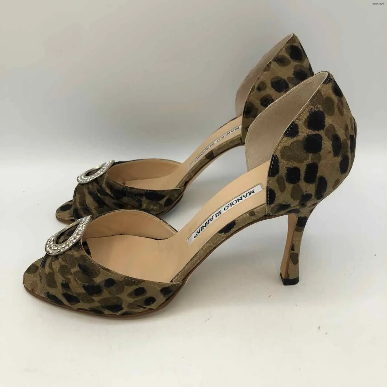 MANOLO BLAHNIK Olive Black Italian Made Animal Print 3Heel Shoes