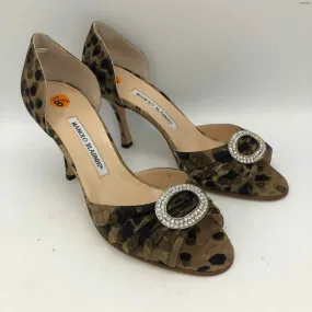 MANOLO BLAHNIK Olive Black Italian Made Animal Print 3Heel Shoes