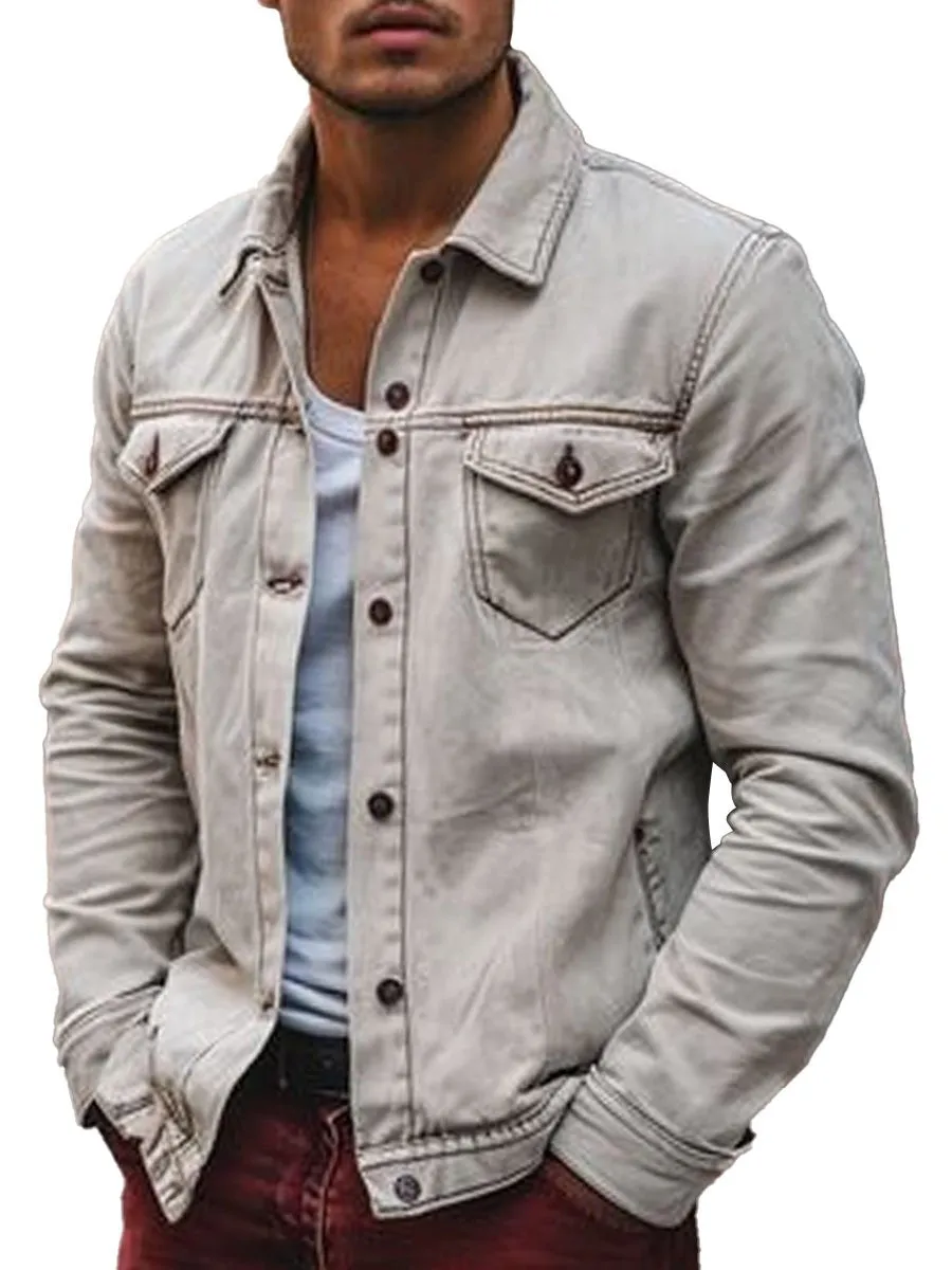 Men's Classic Lapel Single Breasted Pocket Casual Denim Jacket