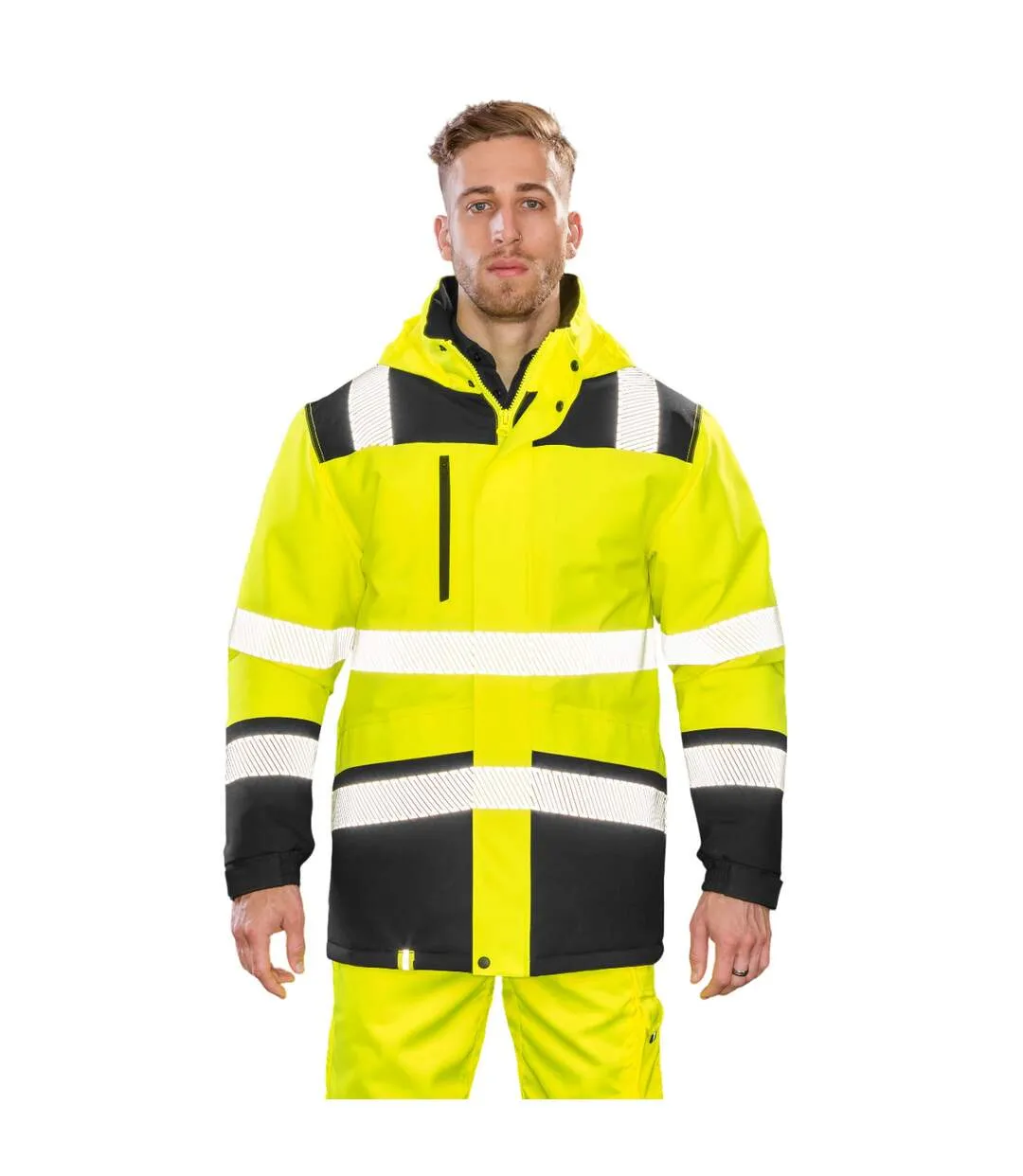 Mens printable safety soft shell jacket fluorescent yellow/black SAFE-GUARD by Result