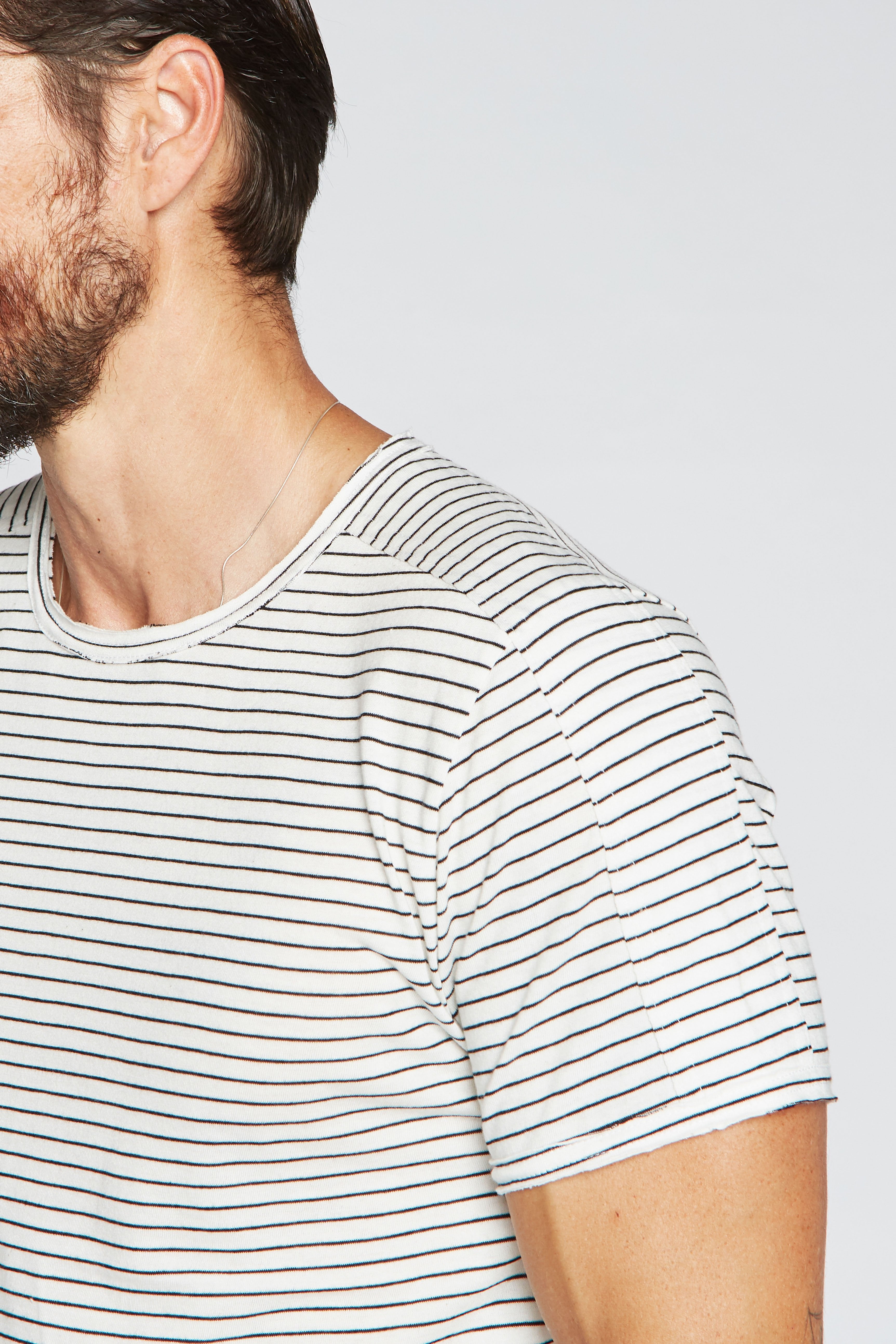 Men's Raw Edge Patch Sleeve Stripe Tee