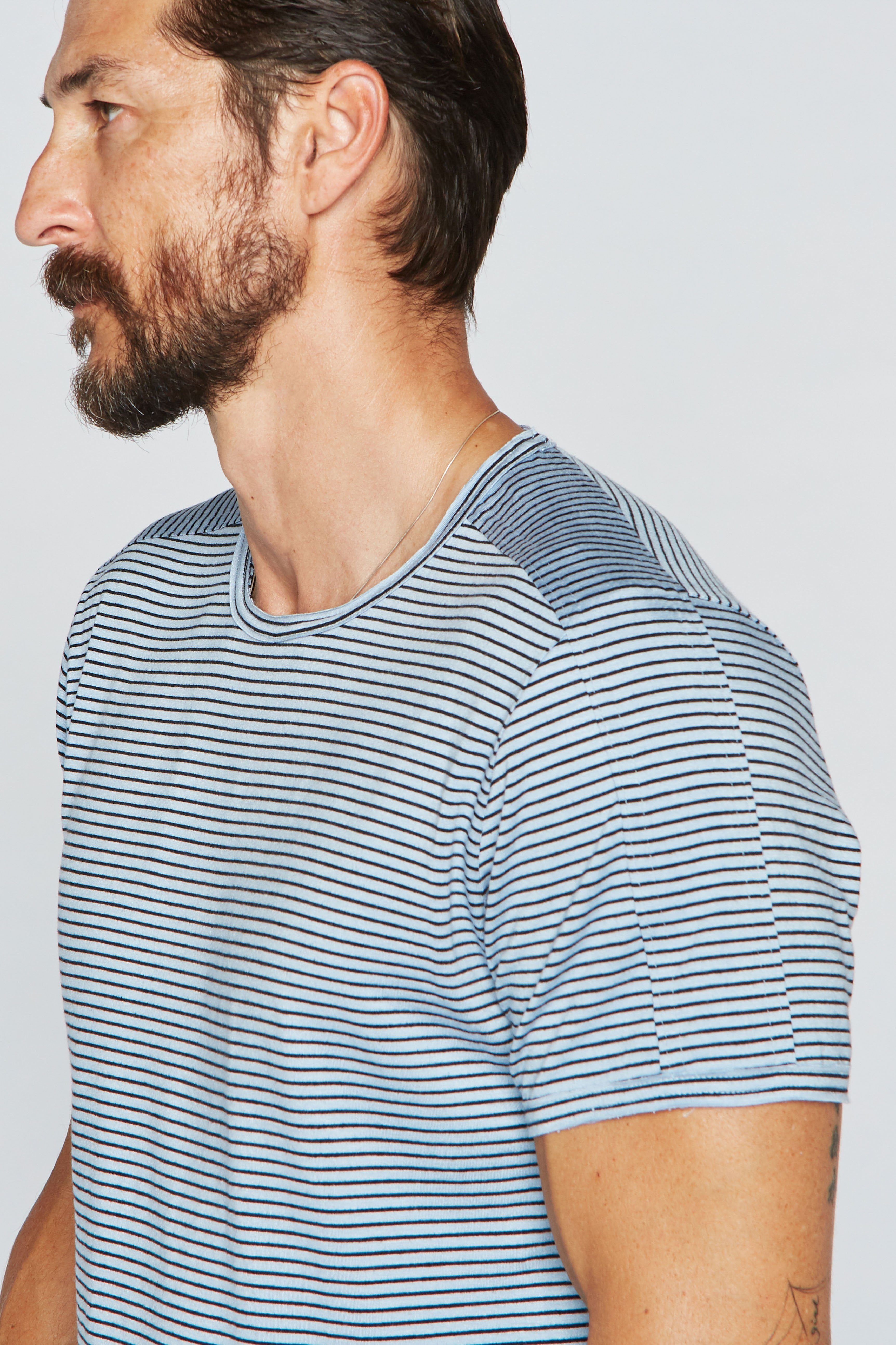 Men's Raw Edge Patch Sleeve Stripe Tee