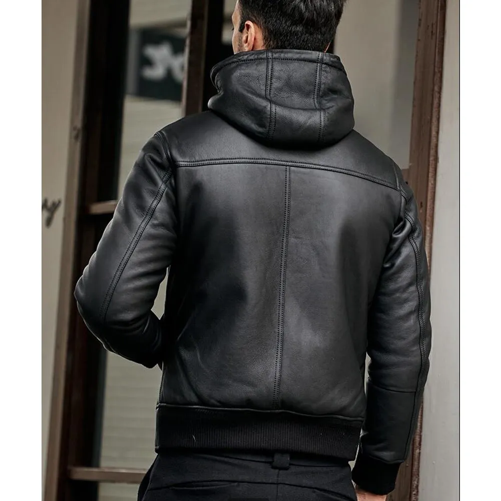 Merino Black Hooded Real Sheep Leather Jacket