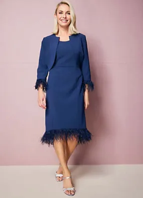 Navy Feather Trim Dress and Jacket by Kaleidoscope | Look Again