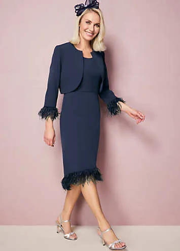 Navy Feather Trim Dress and Jacket by Kaleidoscope | Look Again