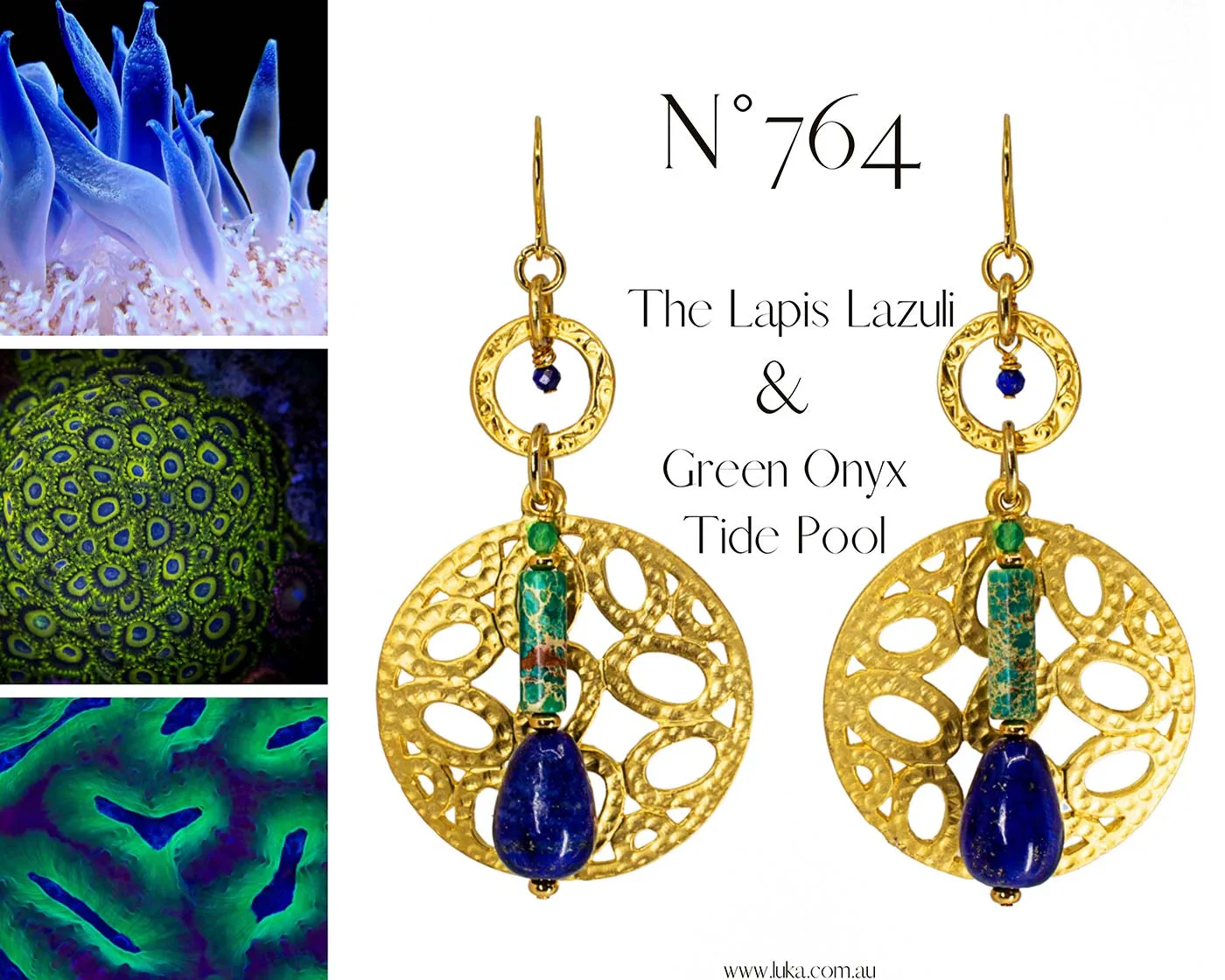 N°764 The Lapis Lazuli and Green Onyx Tide Pool Statement Earrings