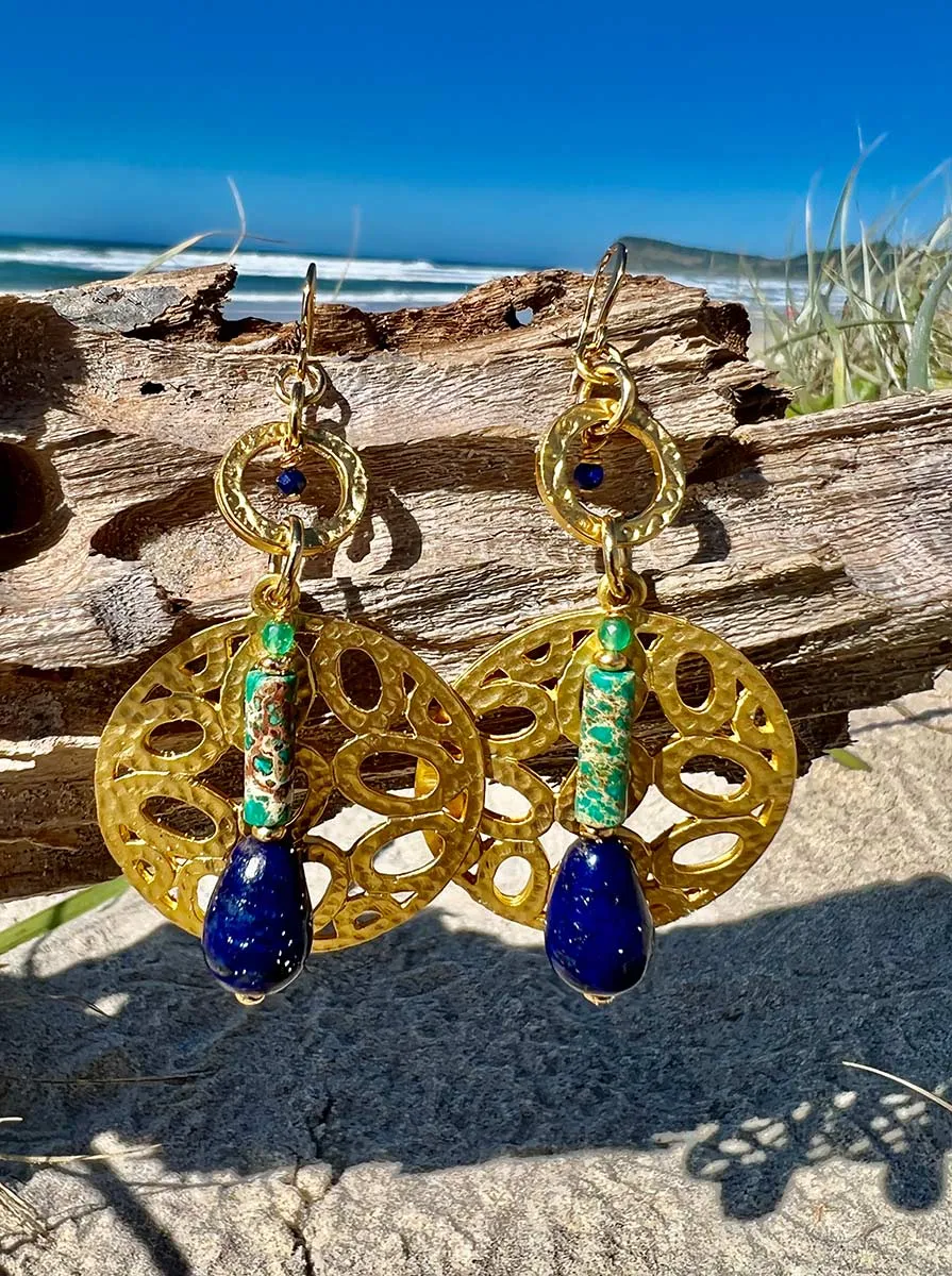 N°764 The Lapis Lazuli and Green Onyx Tide Pool Statement Earrings