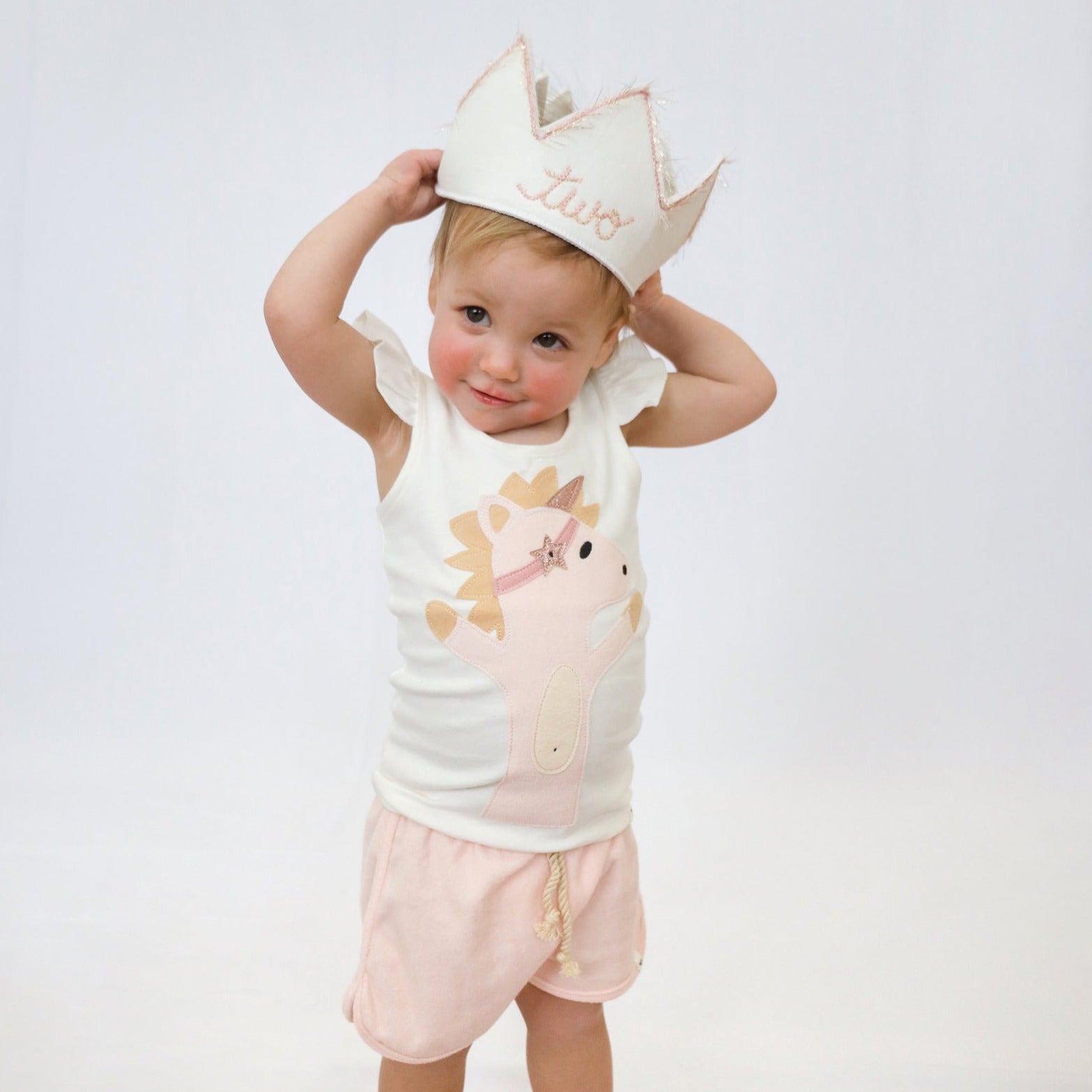 oh baby! Baby Rib Flutter Sleeve Tank - Unicorn Terry Applique - Cream