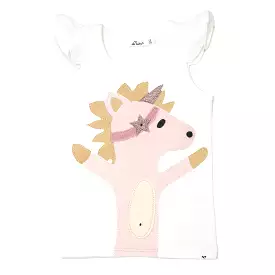 oh baby! Baby Rib Flutter Sleeve Tank - Unicorn Terry Applique - Cream