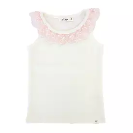 oh baby! Embroidered Daisies Collar Baby Rib Tank - Cream