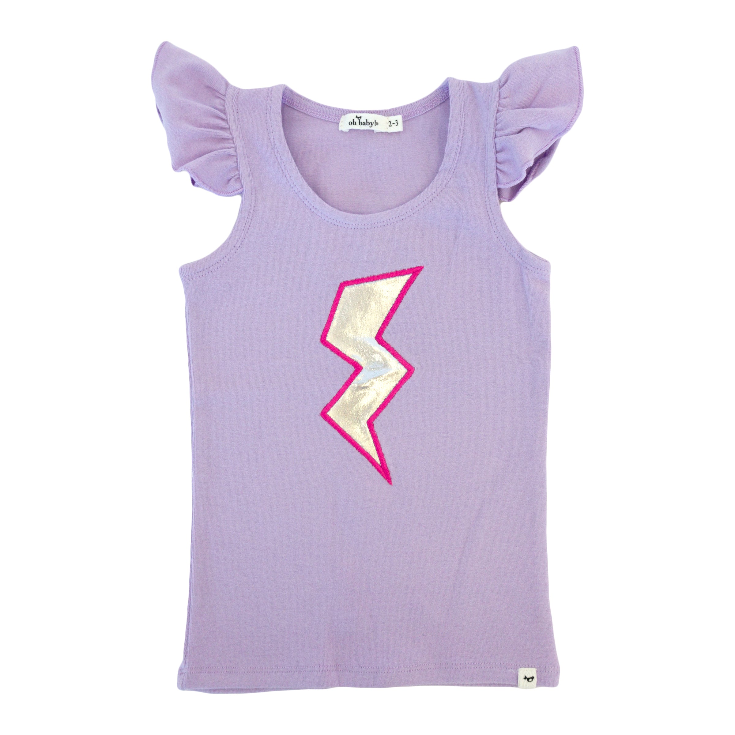 oh baby! Flutter Sleeve Tank - Lightning Bolt Applique - Orchid