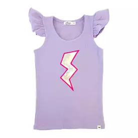 oh baby! Flutter Sleeve Tank - Lightning Bolt Applique - Orchid