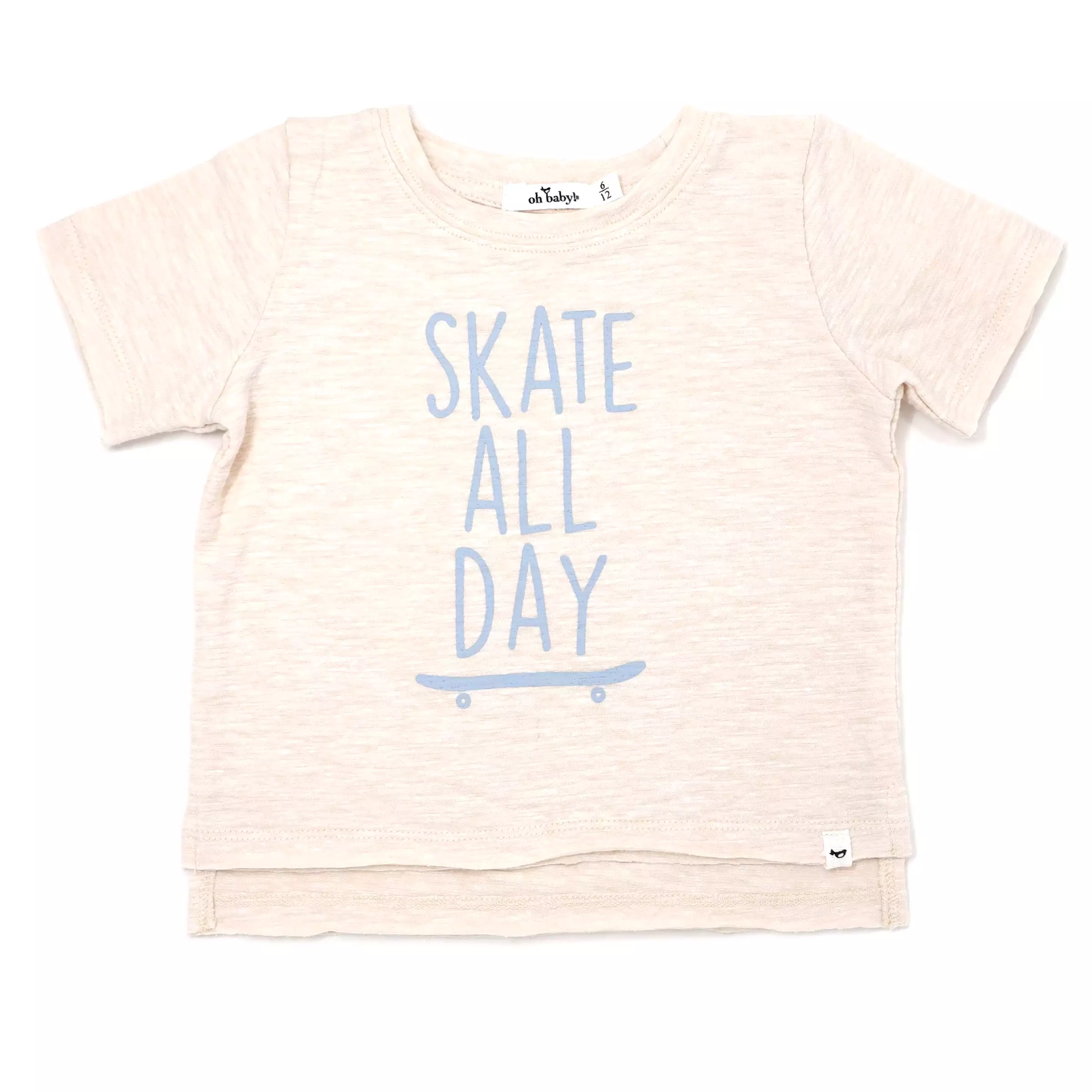 oh baby! Raw Edge Short Sleeve Cotton Slub Tee - Skate All Day - Sand Heather