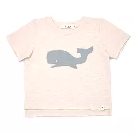 oh baby! Raw Edge Short Sleeve Cotton Slub Tee - Whale - Sand Heather