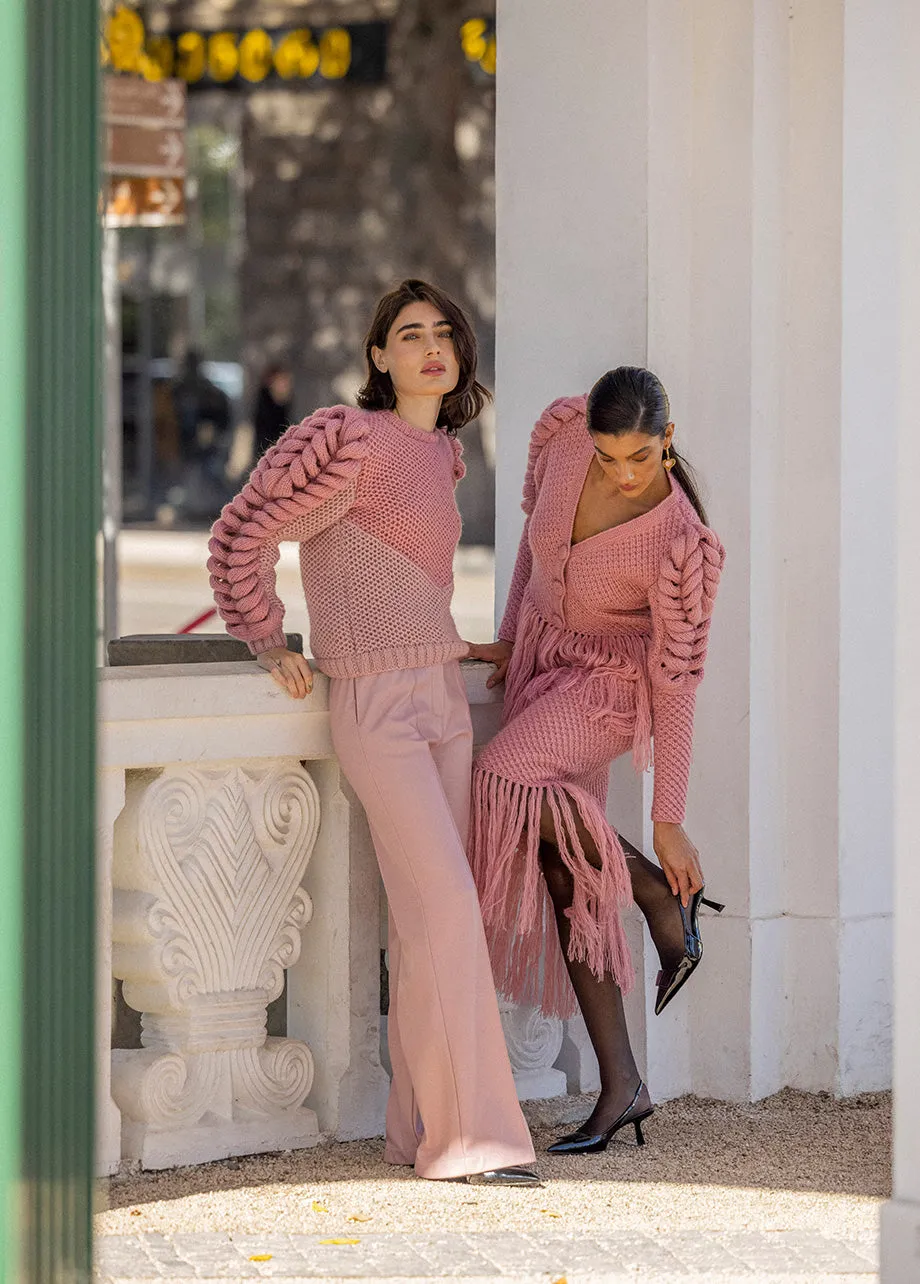 PINK CARDIGAN WITH FRINGES