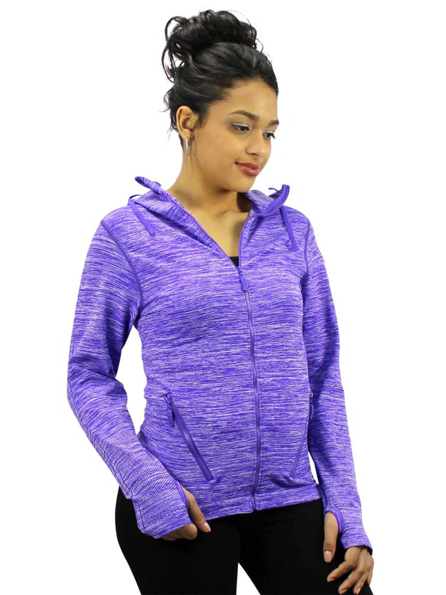 Purple Gray Zip-Up Marled Athletic Jacket Yoga Hoodie Size Medium/Large