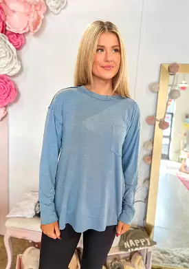 Raw Edge Knit Top - Teal