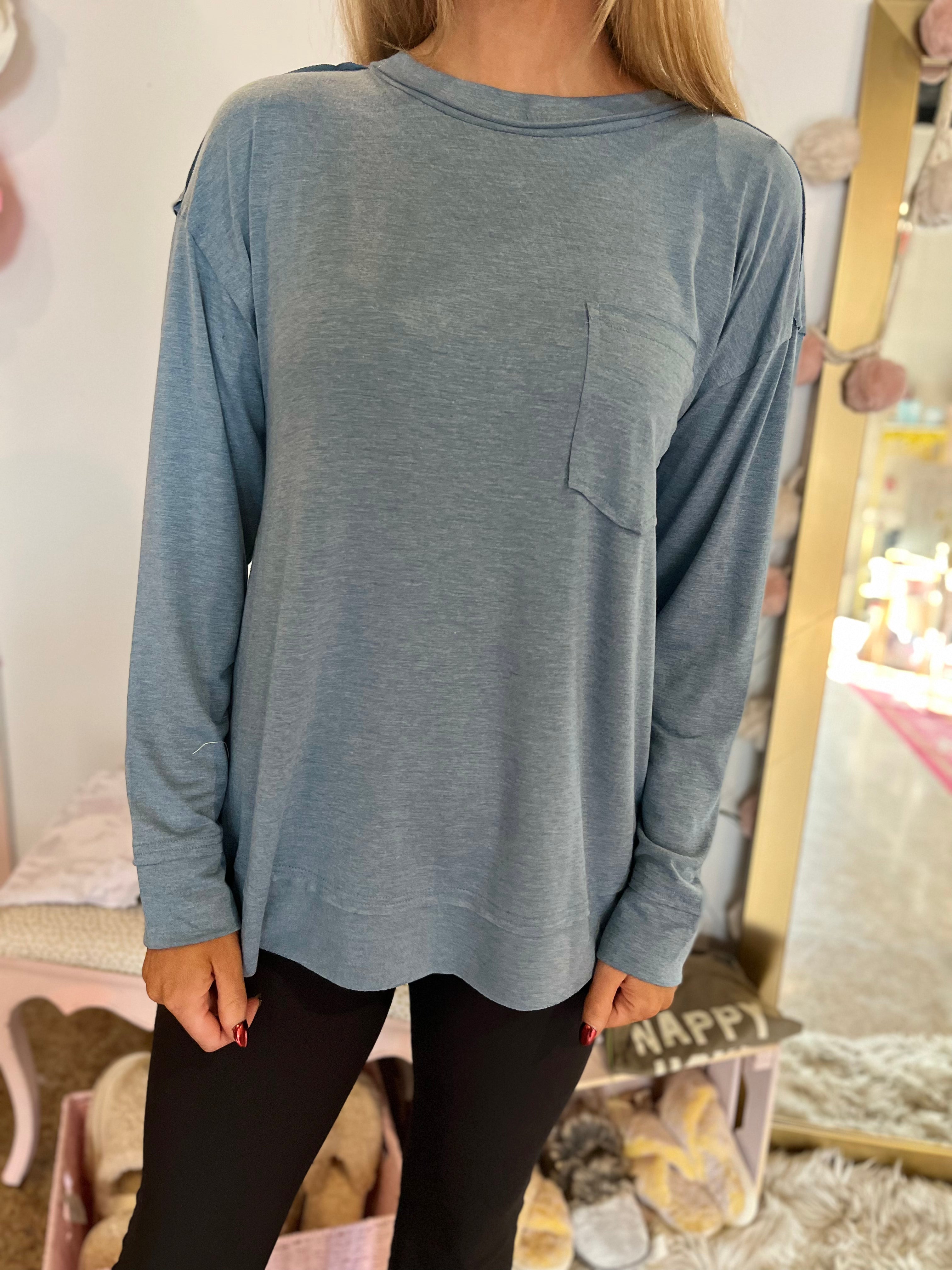 Raw Edge Knit Top - Teal