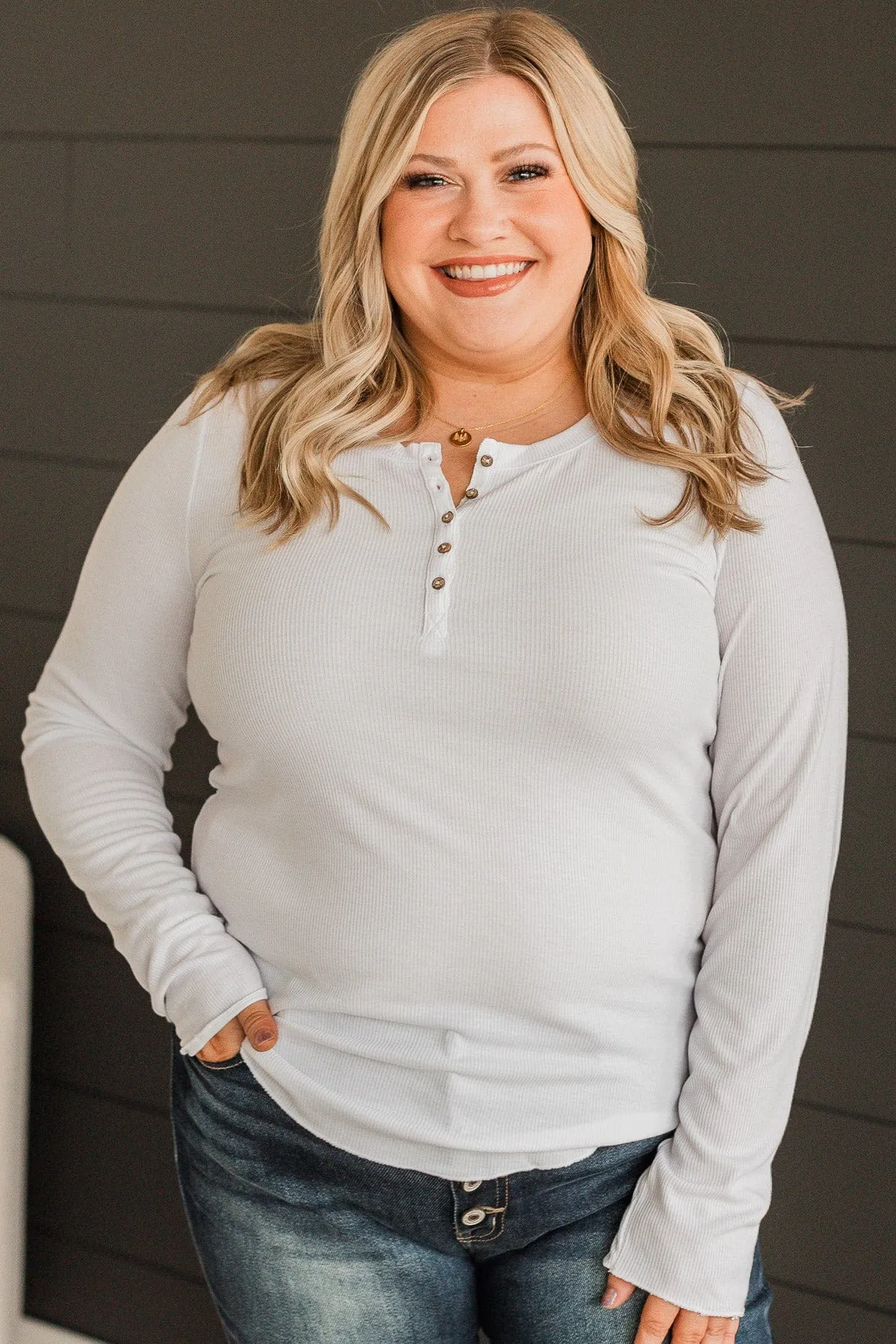 Rise To The Top Long Sleeve Henley Top- Ivory