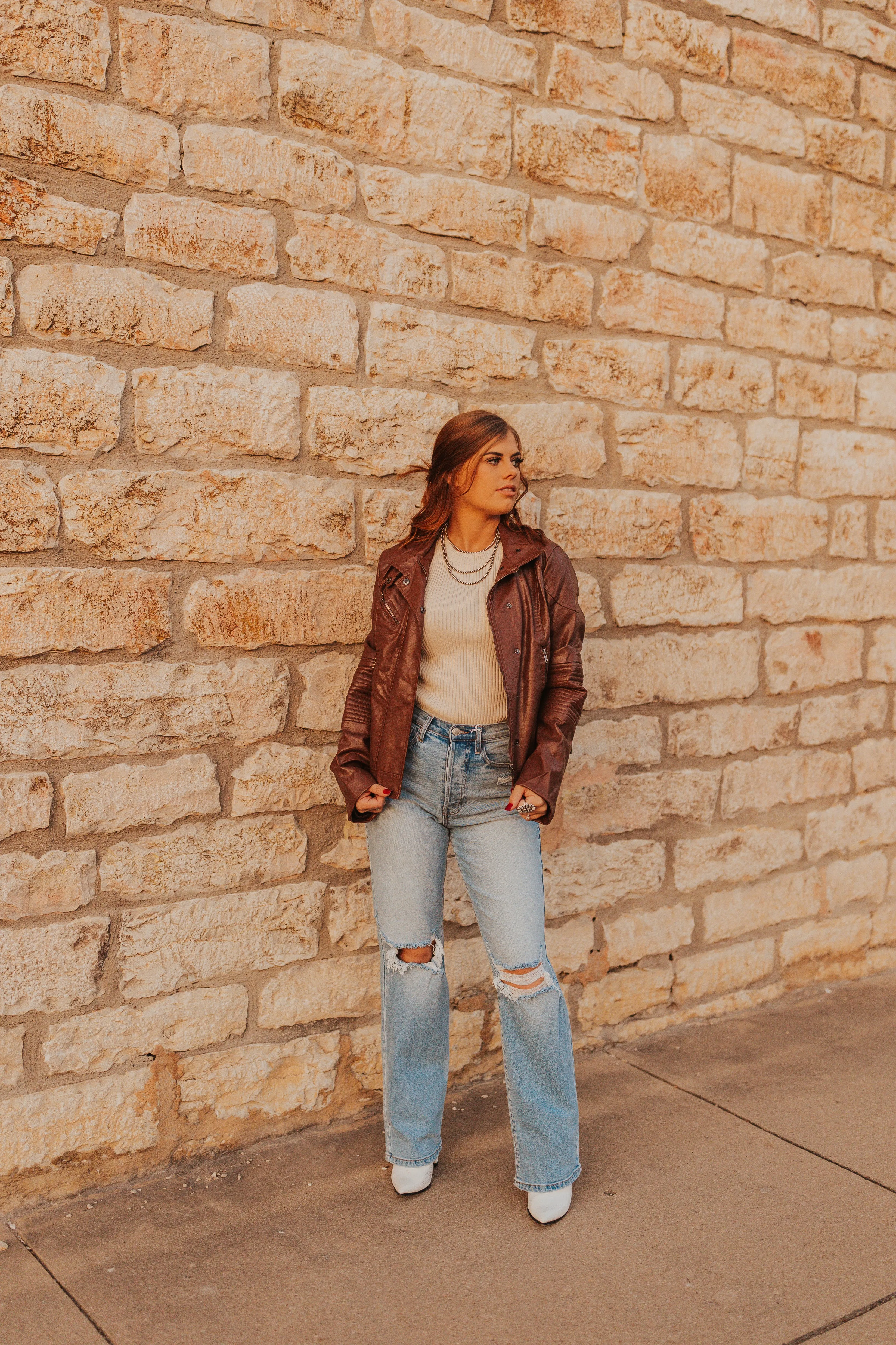 The Carley Leather Jacket in Brown