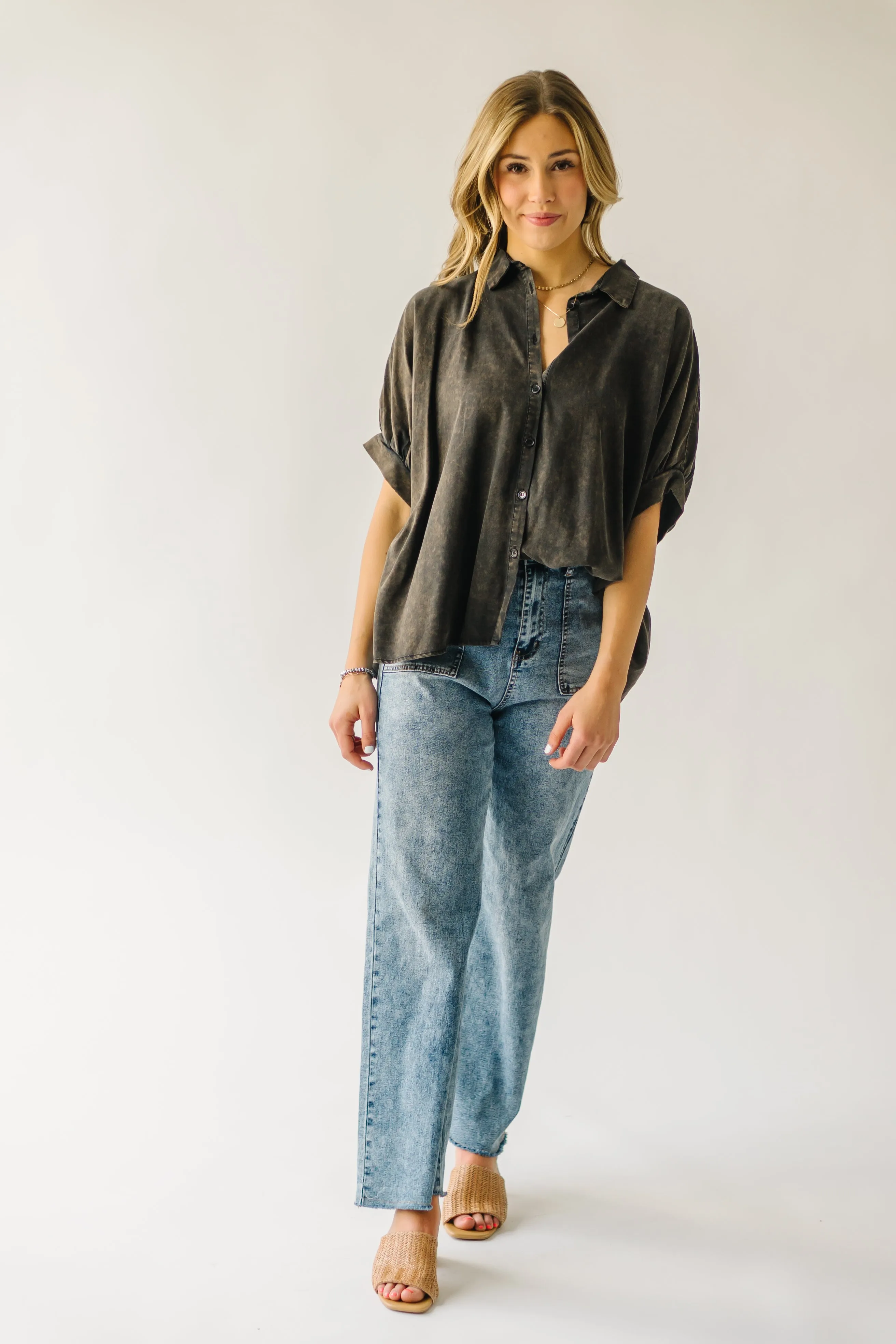 The Lowen Oversized Button-Up Blouse in Washed Black