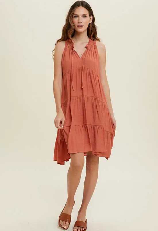 Tiered Mini Dress - Brick