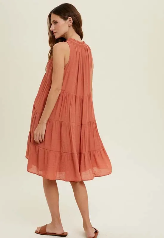 Tiered Mini Dress - Brick